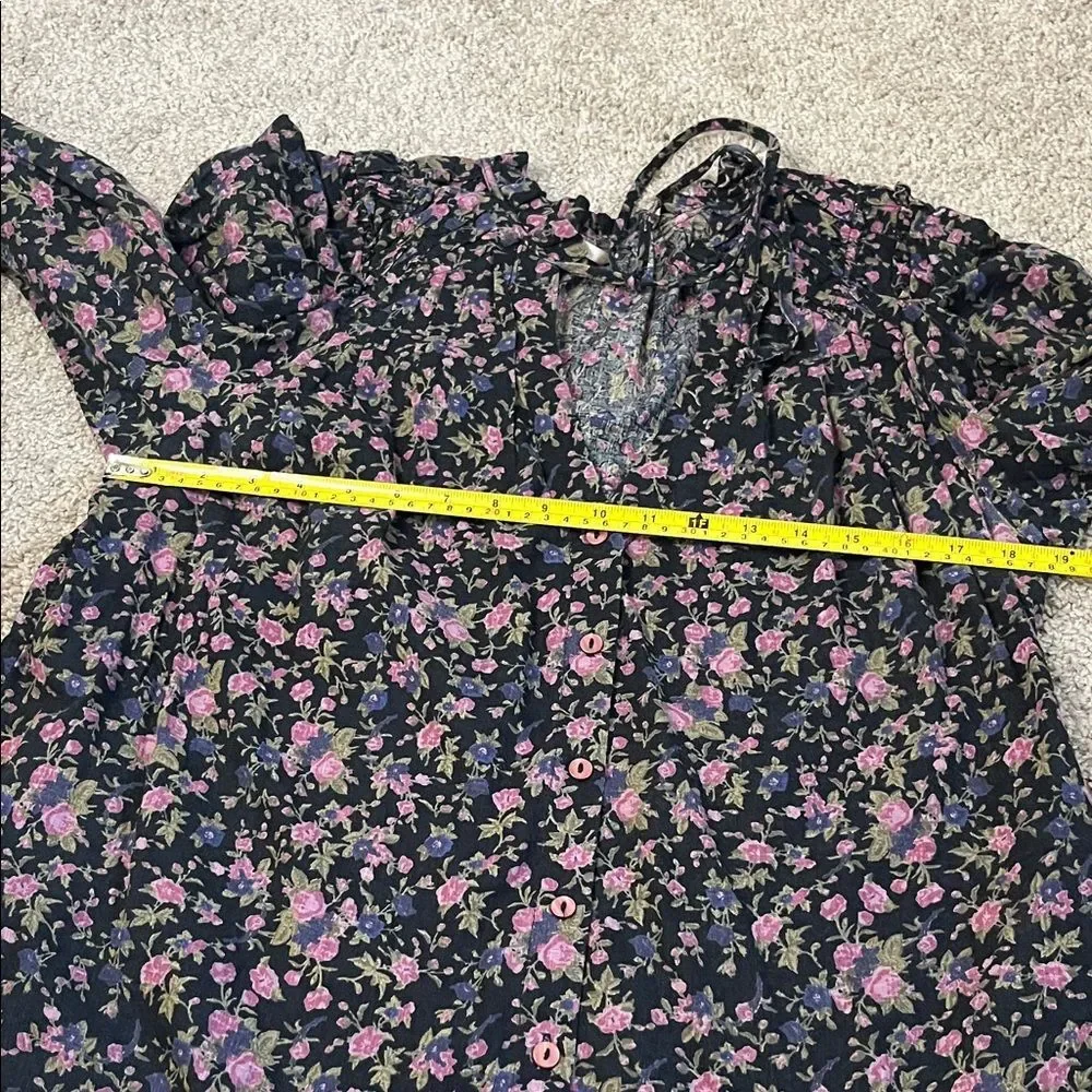 Free People Meant To Be Black Floral Cotton Puff Sleeve Top Small Cottagecore